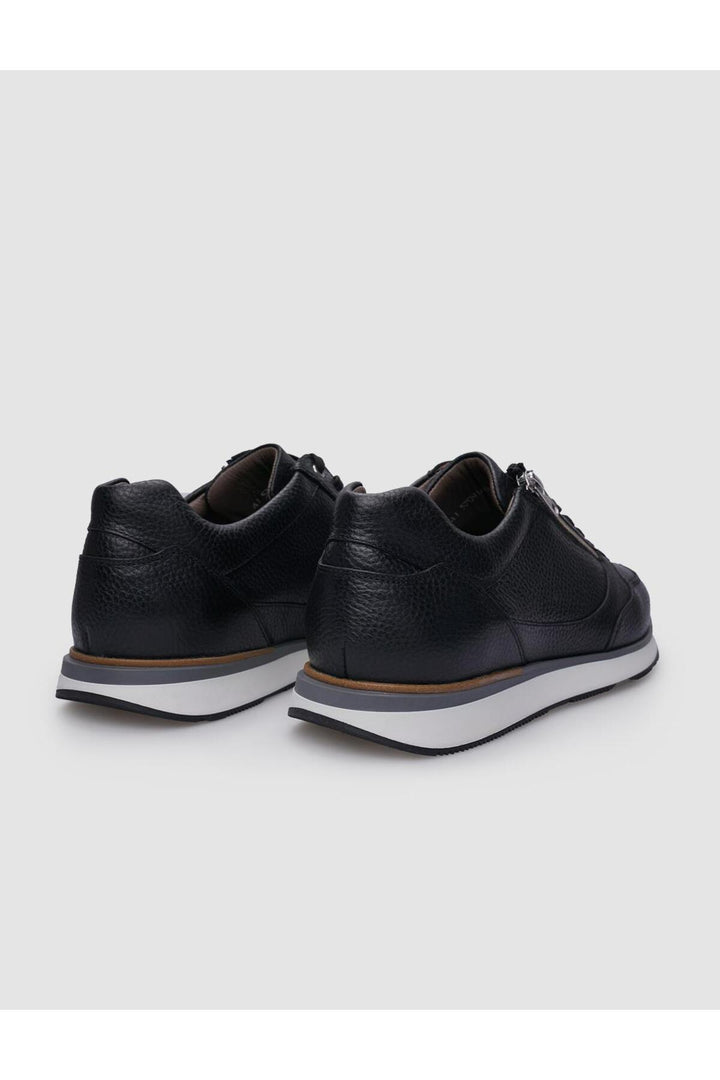Cabani Shoes %100 Cuir Véritable Baskets Pour Hommes Noires à Lacets et Fermeture Éclair - Noir