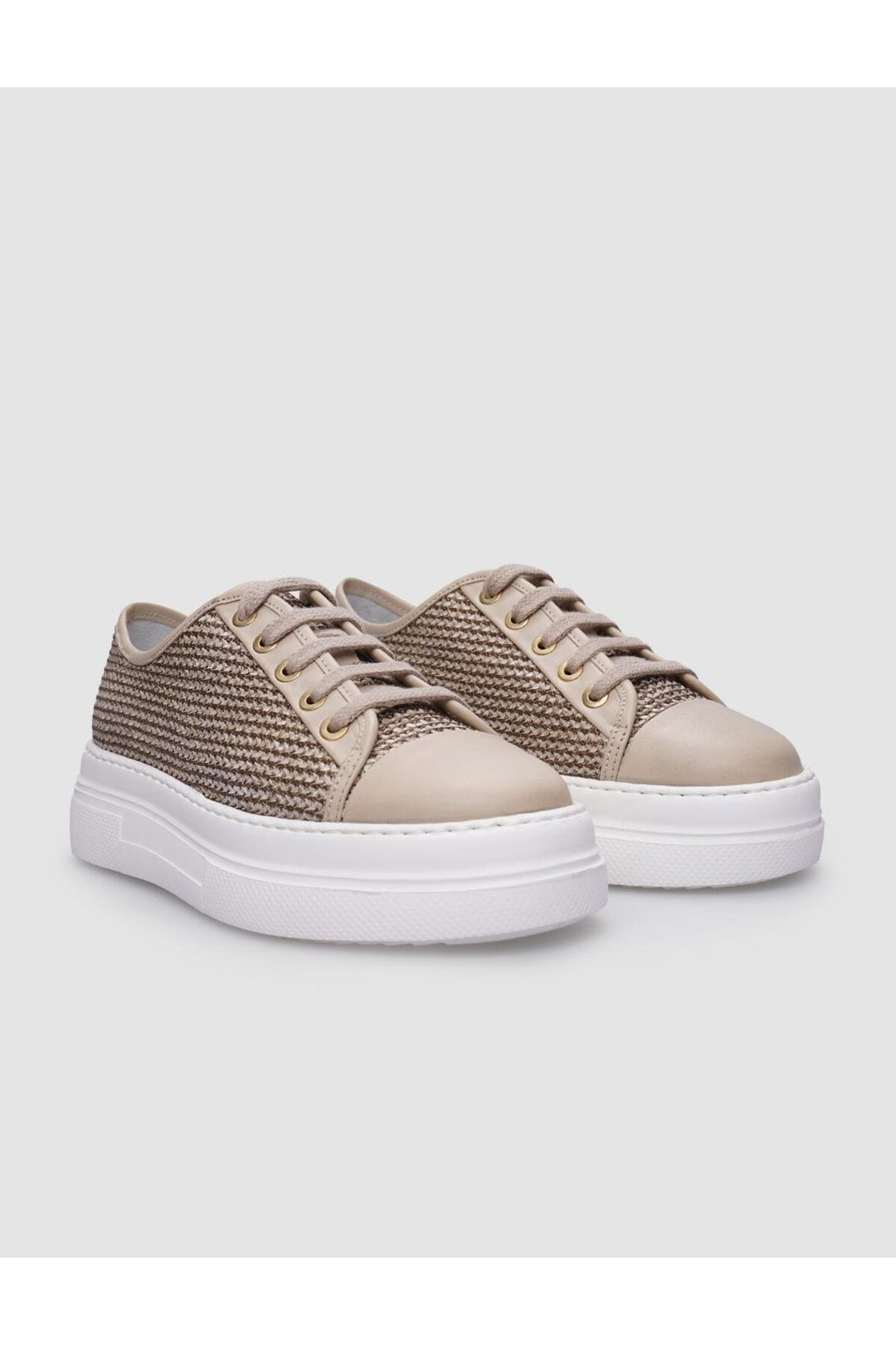 Cabani Shoes Baskets de sport pour femmes en cuir véritable beige à lacets 100% - Multicolore