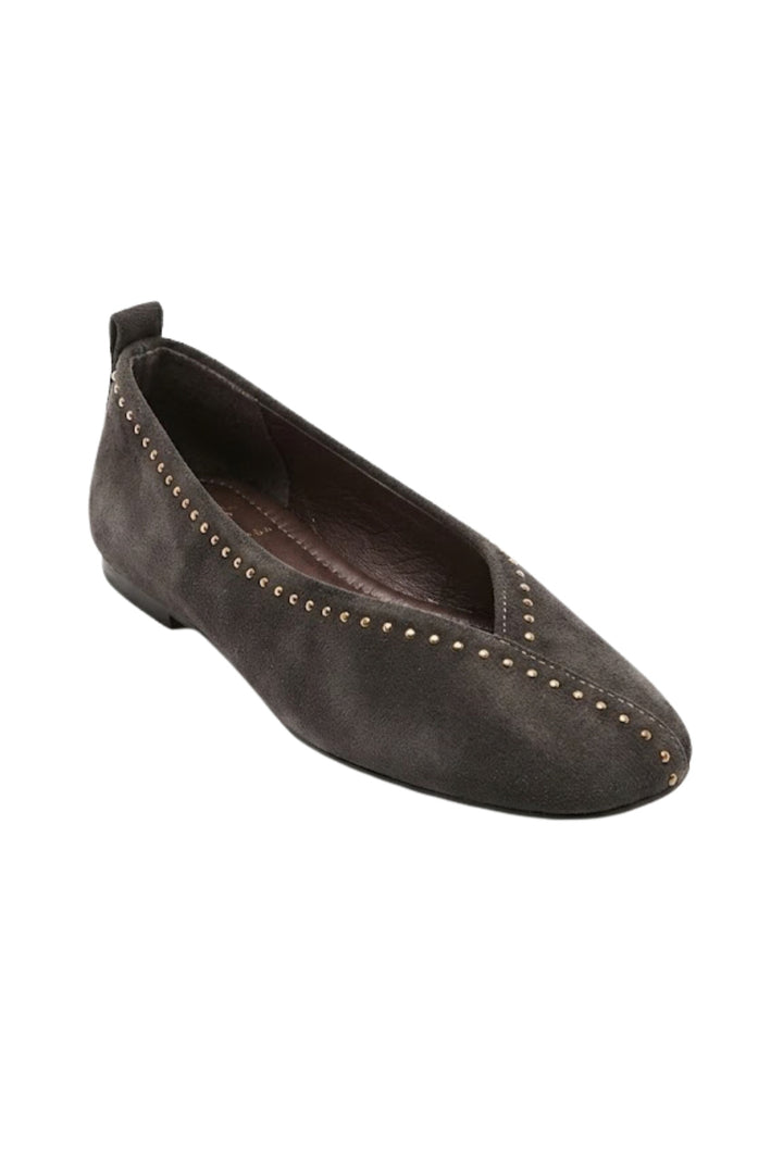 Wavelys VANESA Ballerines en cuir suédé véritable à semelle confortable avec détails cloutés - Marron