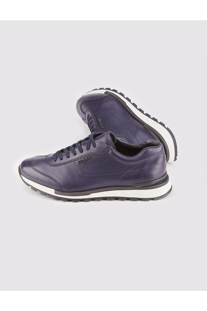 Cabani Shoes Chaussures de sport en cuir véritable pour homme bleu marine à lacets - Bleu marine