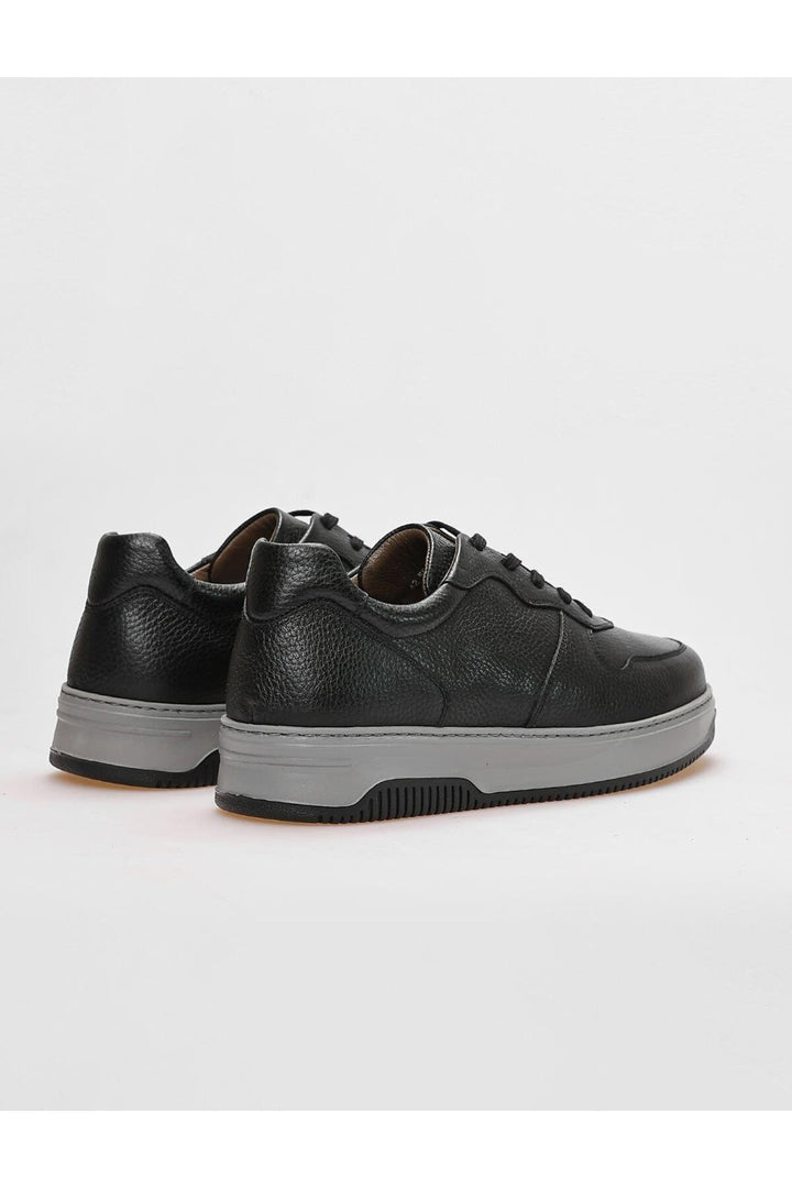 Cabani Shoes Chaussures de sport pour hommes en cuir véritable noires à lacets - Noir