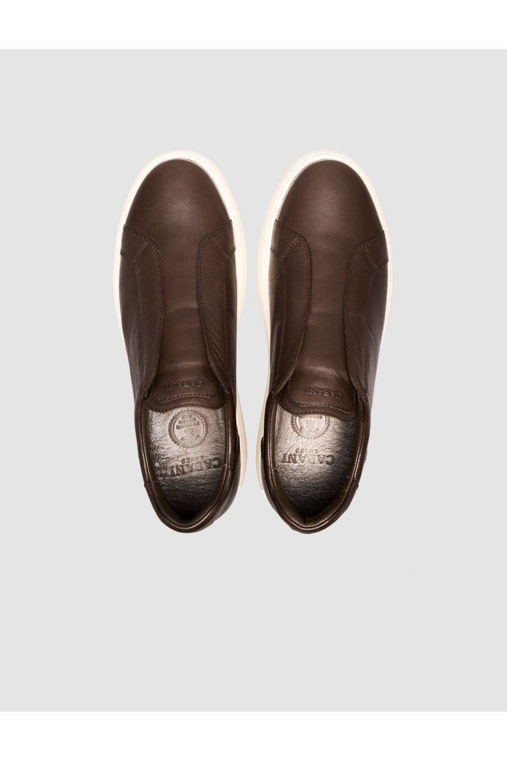 Cabani Shoes Baskets Slip-On en Cuir Véritable Marron - Multicolore