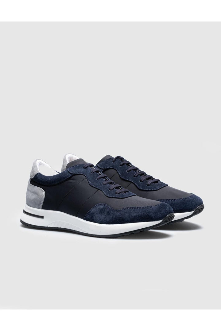 Cabani Shoes Chaussures de sport pour hommes en cuir véritable bleu marine à lacets - Bleu marine