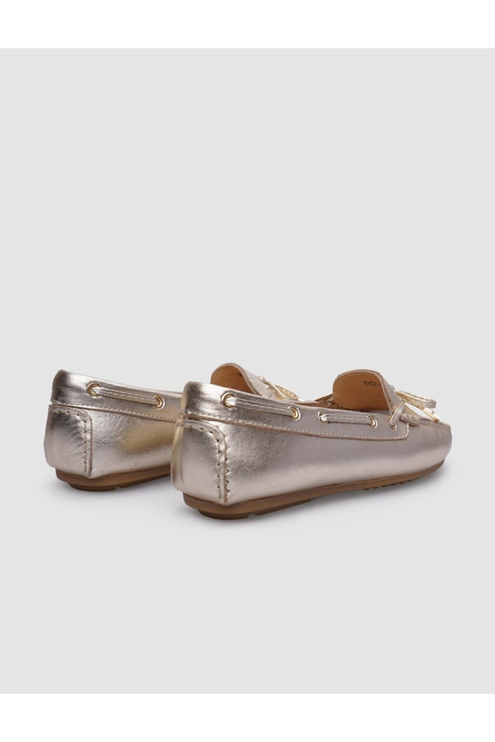 Cabani Shoes Chaussures pour femmes en cuir véritable 100% avec détails en nœud couleur or. - Doré