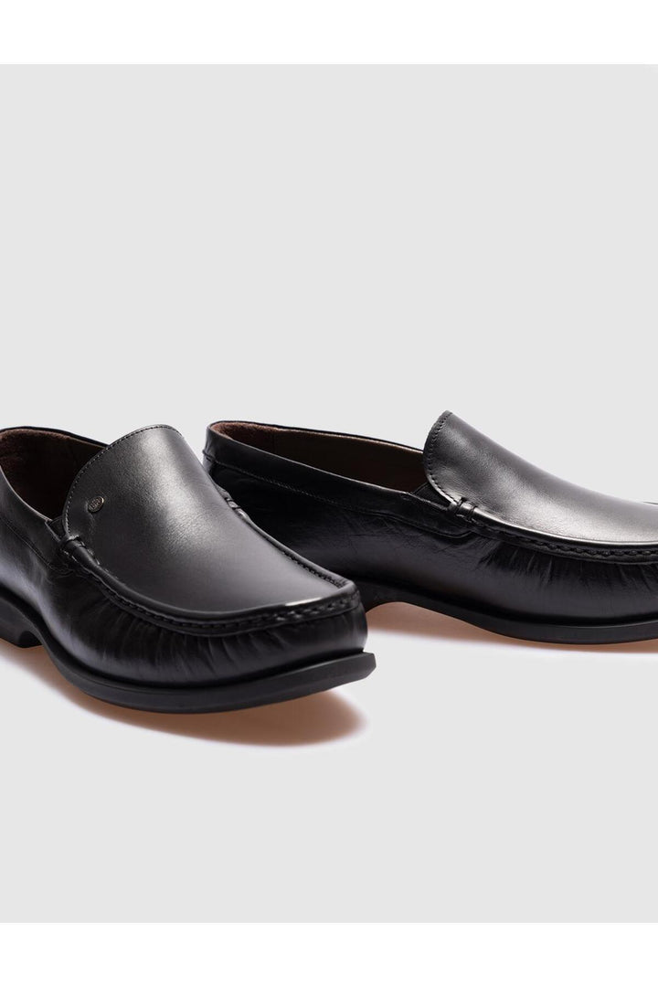 Cabani Shoes Chaussures de ville pour hommes en cuir véritable avec détails de couture noires. - Noir