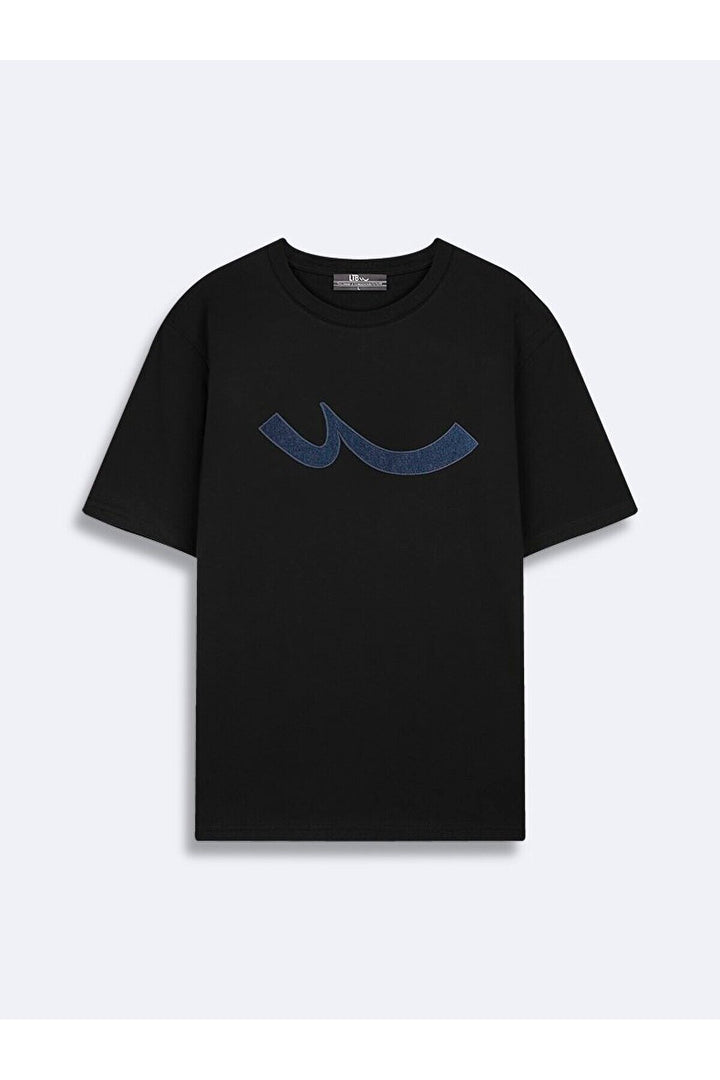 LTB T-shirt noir classique à manches courtes et col zéro avec imprimé pression
