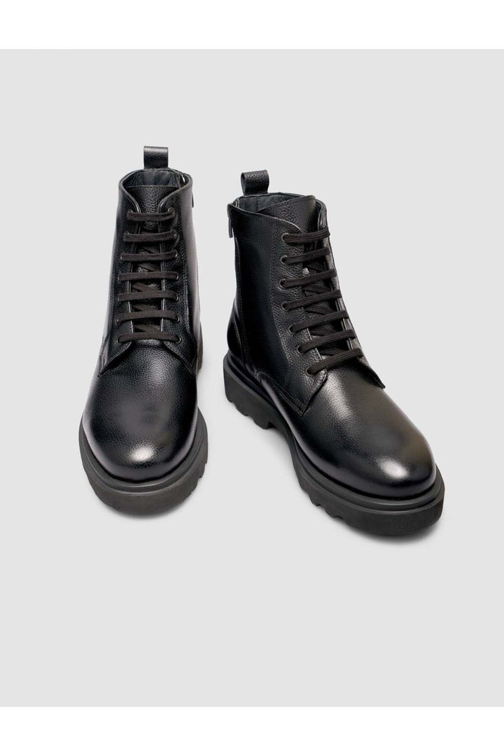 Cabani Shoes Bottines à lacets pour hommes en cuir véritable noir - Noir