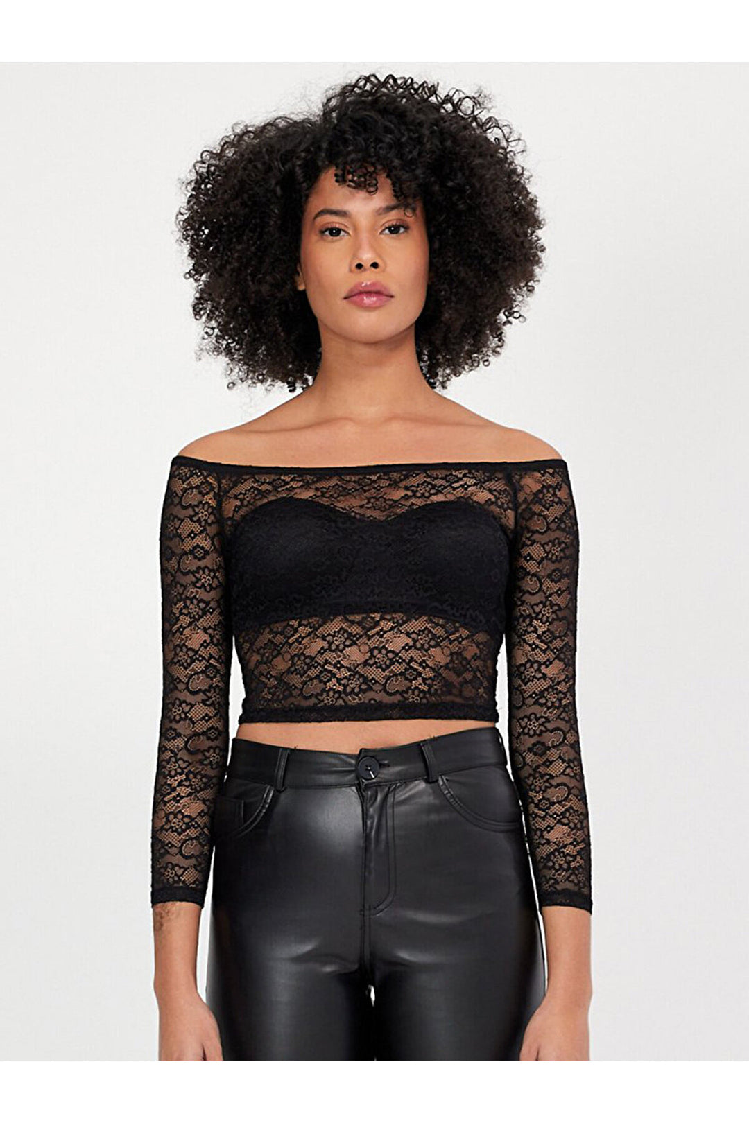 LTB Sweat noir à épaules ouvertes et boule courte en dentelle