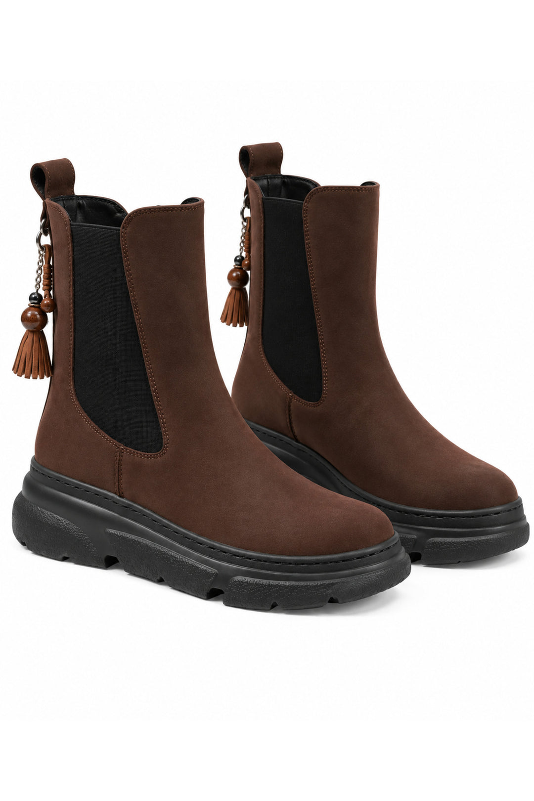 Wavelys Remi Bottes Femme en Cuir Suédé Marron à Talon Élastique Confortable - Marron