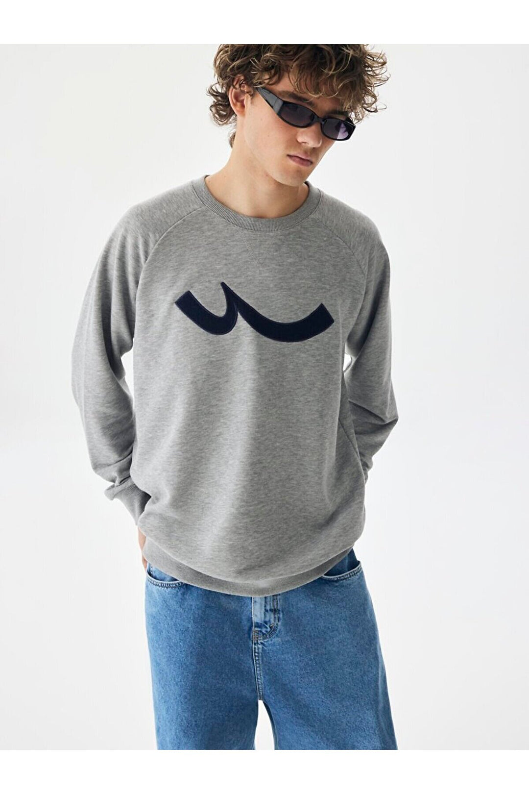 LTB Sweat-shirt gris coupe régulière à manches longues et col zéro pointu