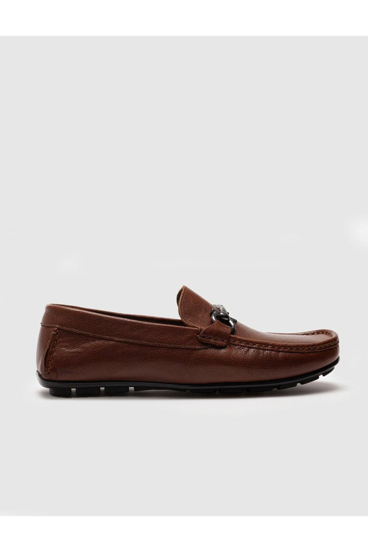 Cabani Shoes Chaussures Loafer pour hommes en cuir véritable marron avec détail de boucle - Tabac