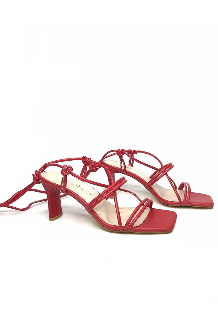Wavelys Chaussures à talons classiques à lanières et à cordon pour femmes Gate Shoes - Rouge