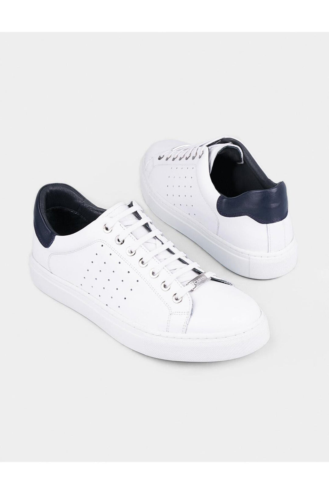 Cabani Shoes Baskets de sport pour homme en cuir véritable avec détails au niveau de la cheville et lacets blancs - Blanc
