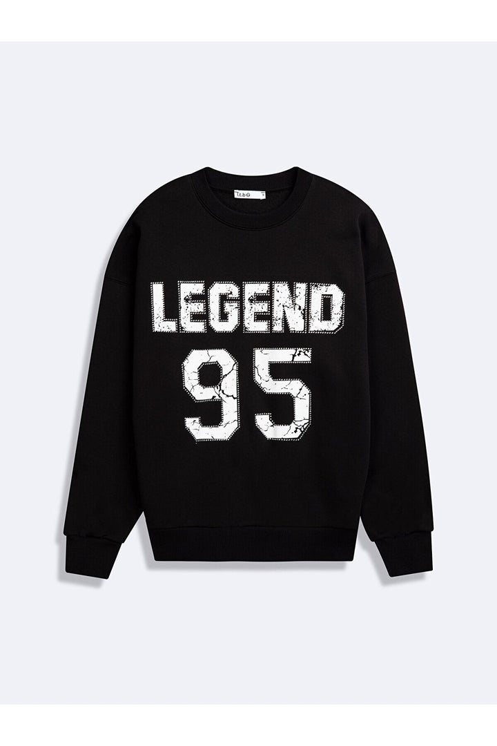 LTB Sweat-shirt noir imprimé à manches longues et col zéro