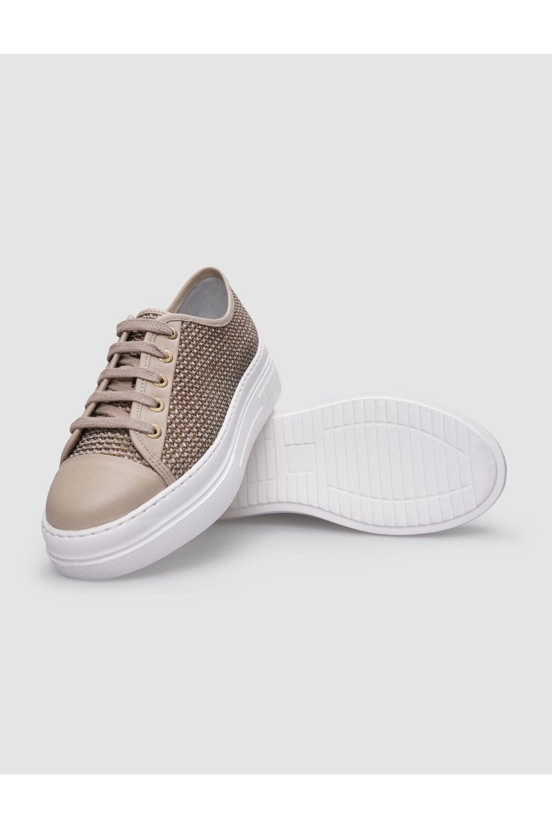 Cabani Shoes Baskets de sport pour femmes en cuir véritable beige à lacets 100% - Multicolore