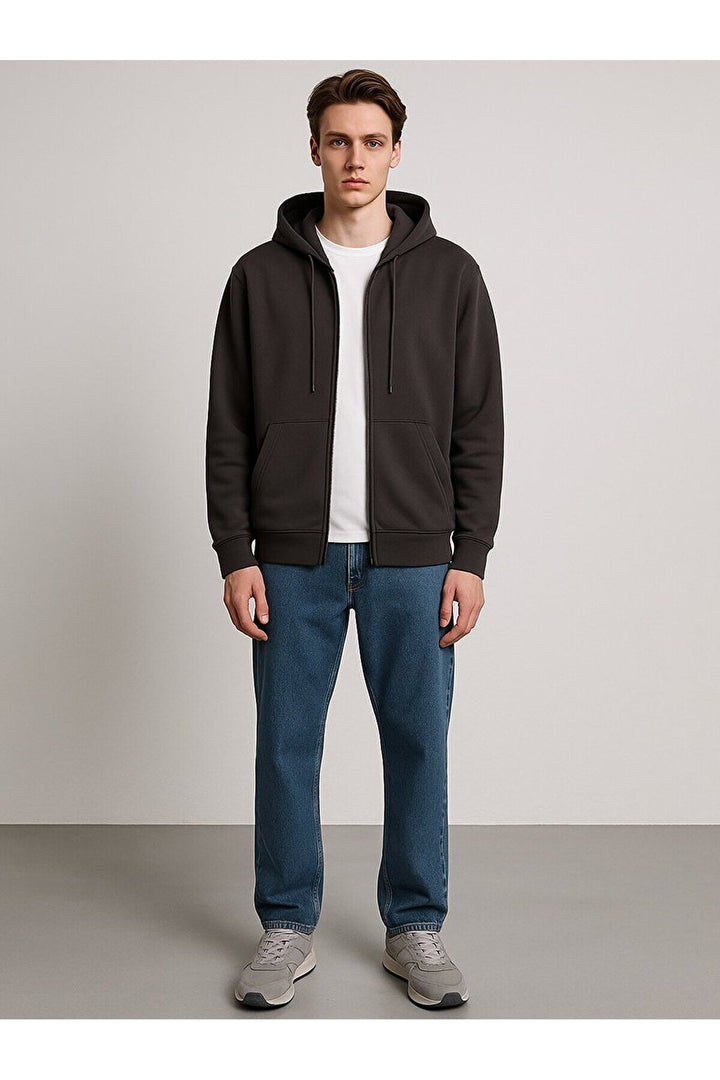 LTB Sweat-shirt anthracite à capuche avec poche zippée