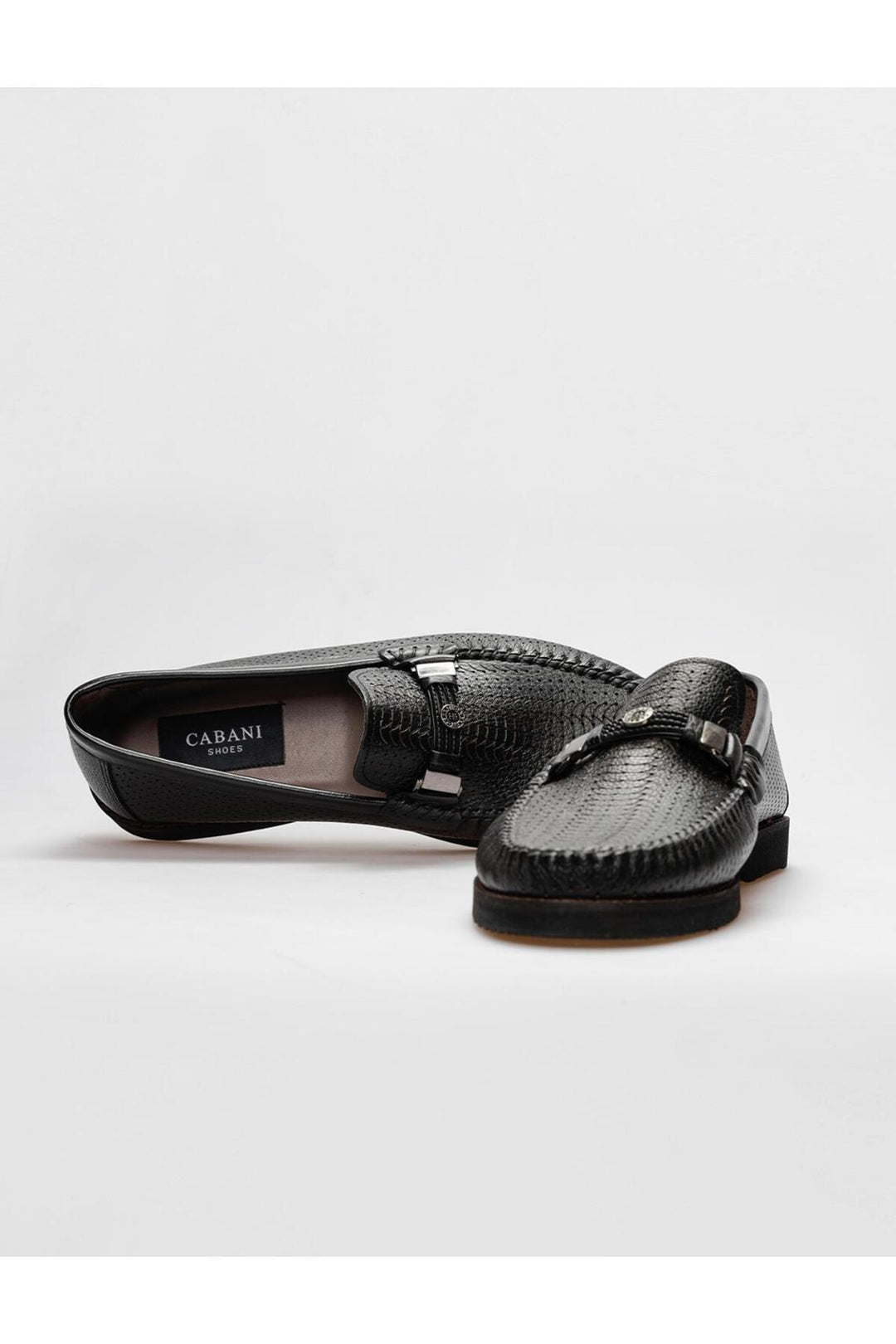 Cabani Shoes Mocassins pour hommes en cuir véritable noir avec détails en laser. - Multicolore