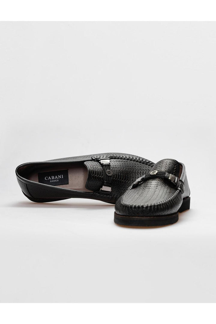 Cabani Shoes Mocassins pour hommes en cuir véritable noir avec détails en laser. - Multicolore