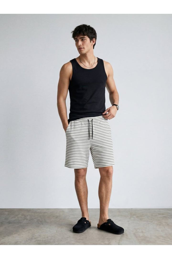 LTB Short Blanc Tricot Rayé Jacquard - Blanc
