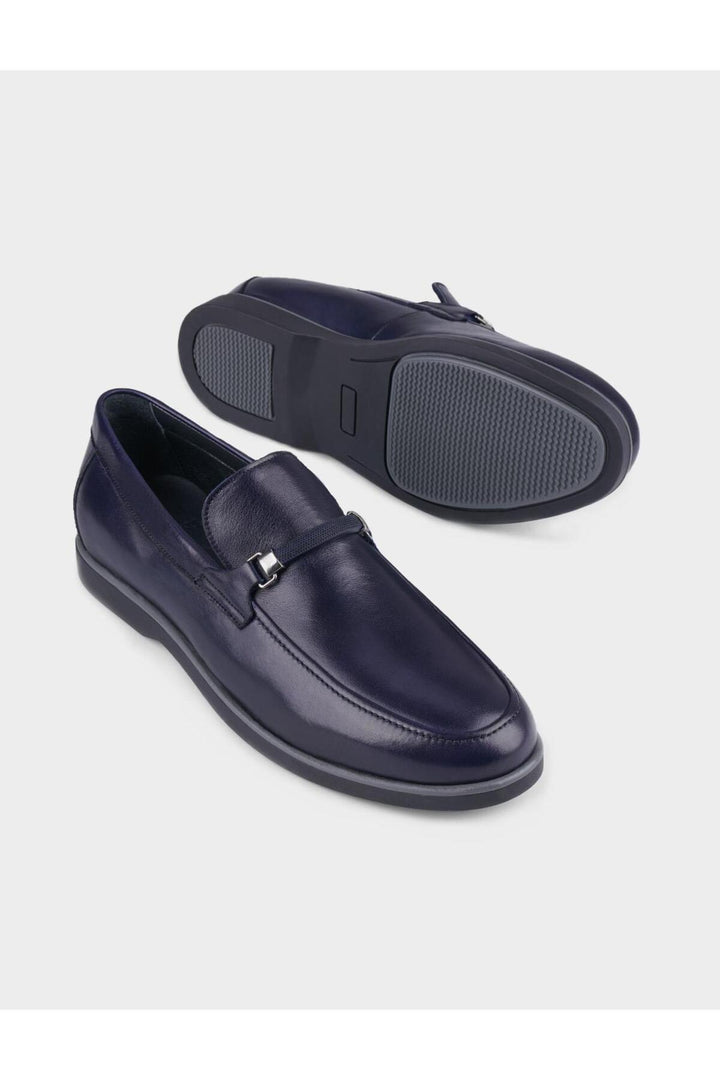 Cabani Shoes Chaussures de ville pour hommes en cuir véritable avec détails en caoutchouc bleu marine. - Bleu marine