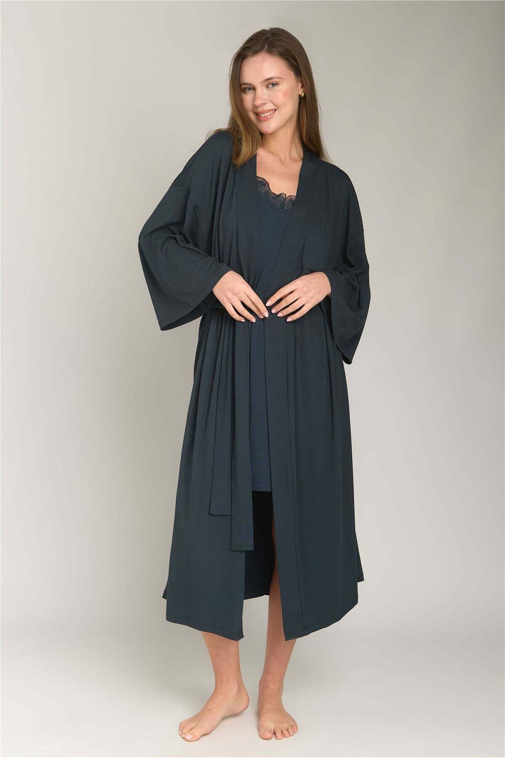 Lovely Things Robe de chambre longue en maille ELLA - Anthracite