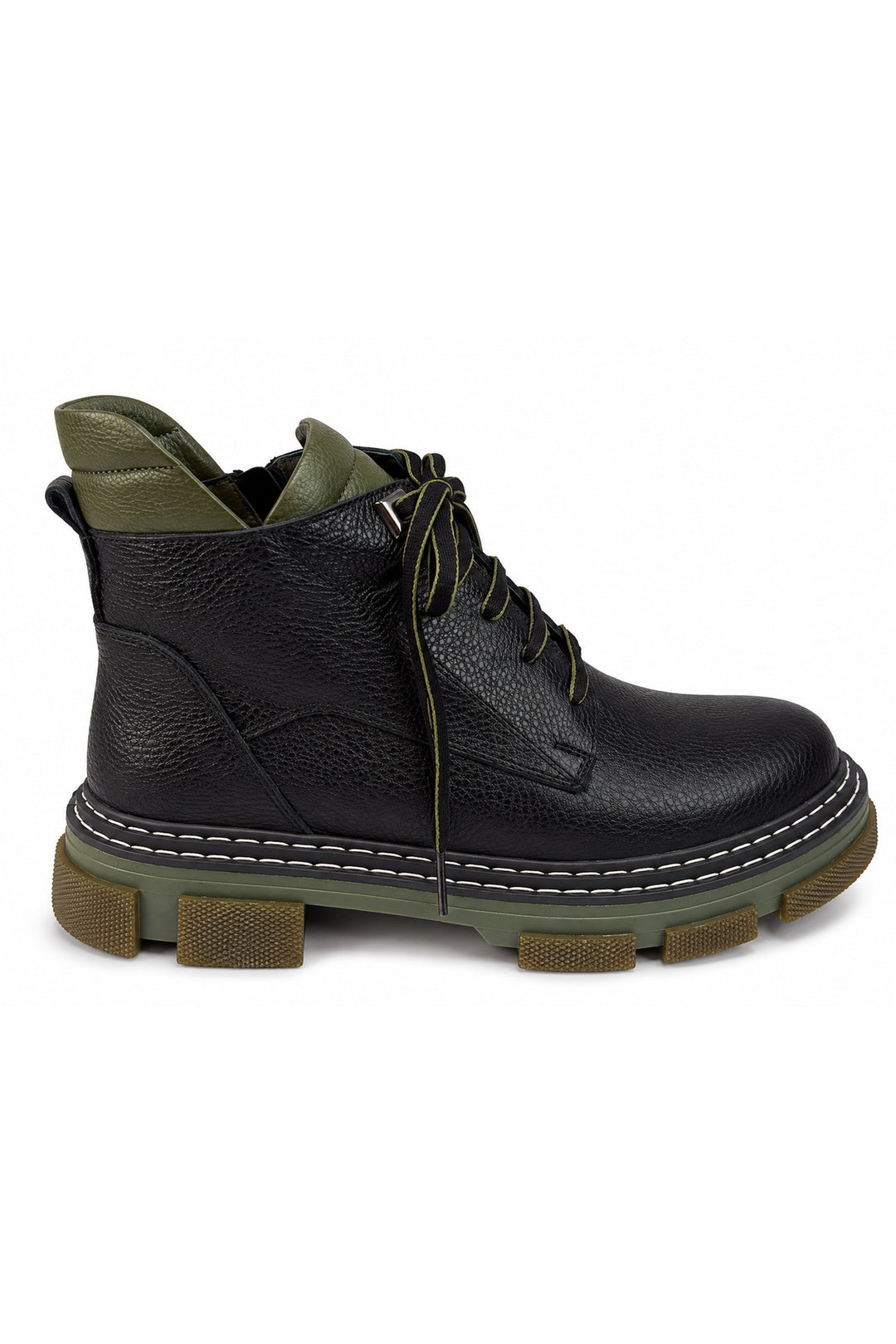 Wavelys Bottines pour femmes à lacets avec semelle épaisse et détails kaki noirs - Vert