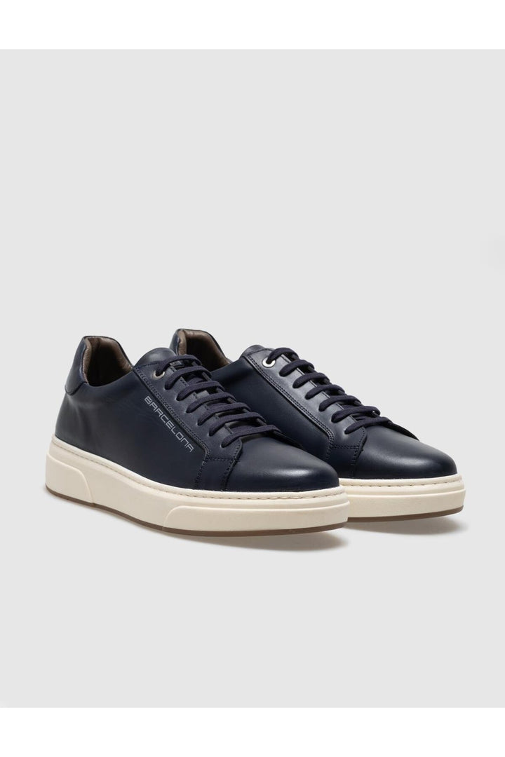 Cabani Shoes Chaussures de sport pour hommes en cuir véritable bleu marine à lacets - Bleu marine