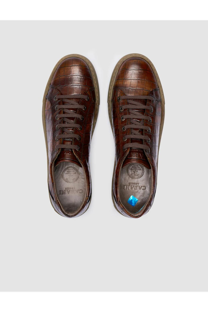 Cabani Shoes Chaussures de sport pour hommes en cuir véritable 100% crocodile marron - Marron