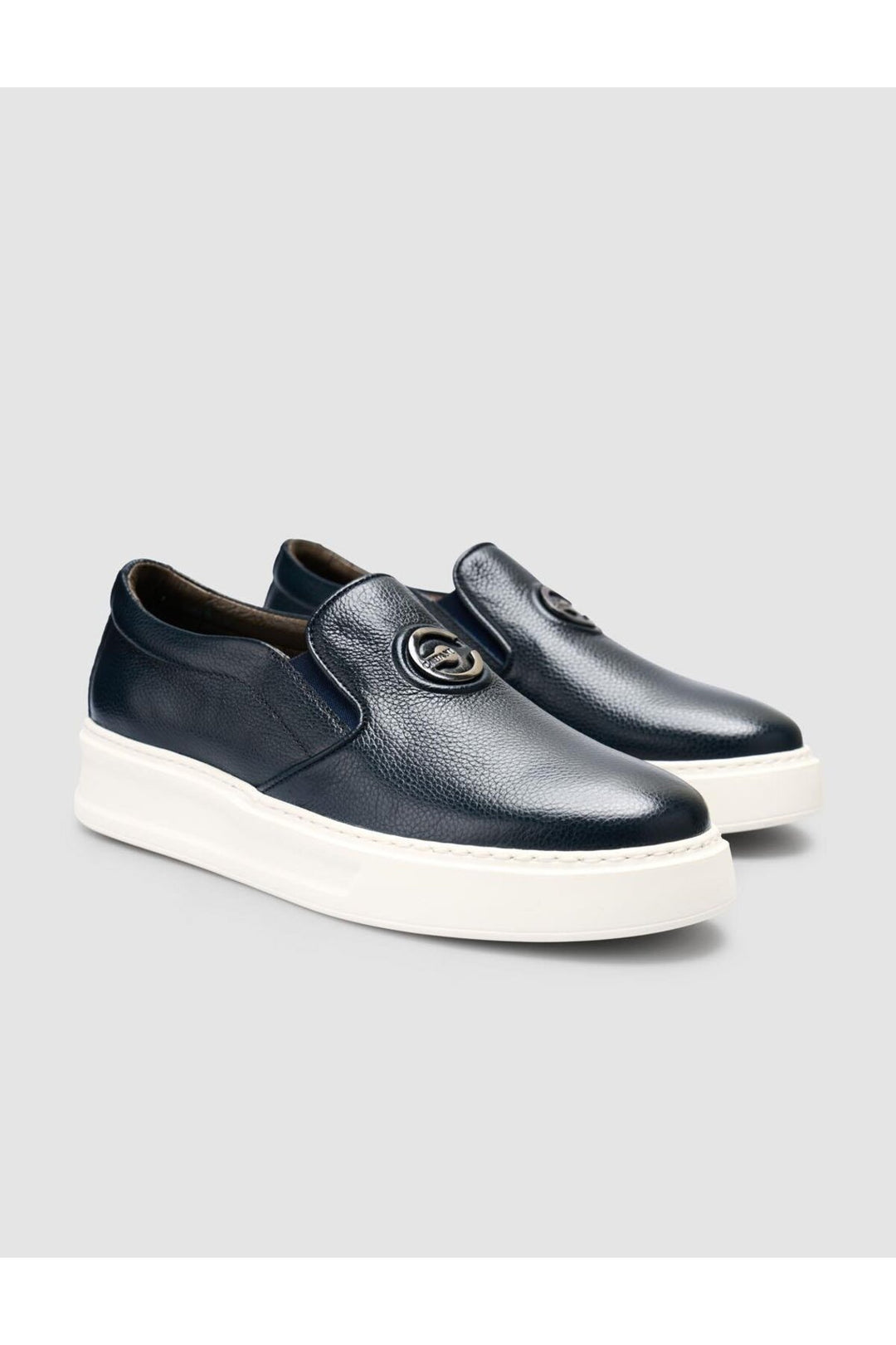 Cabani Shoes Chaussures de ville pour hommes en cuir véritable 100% Bleu marine avec détails de logo. - Bleu marine