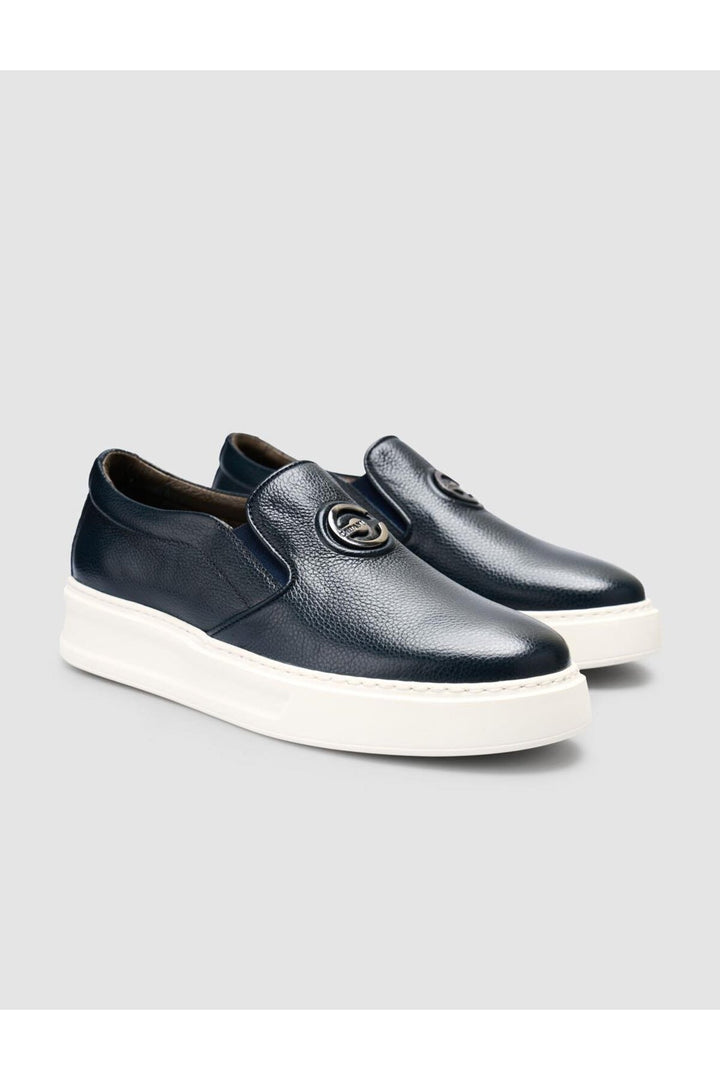 Cabani Shoes Chaussures de ville pour hommes en cuir véritable 100% Bleu marine avec détails de logo. - Bleu marine