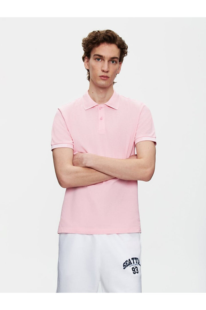 LTB T-shirt basique Regular rose à manches courtes avec col polo - Rose