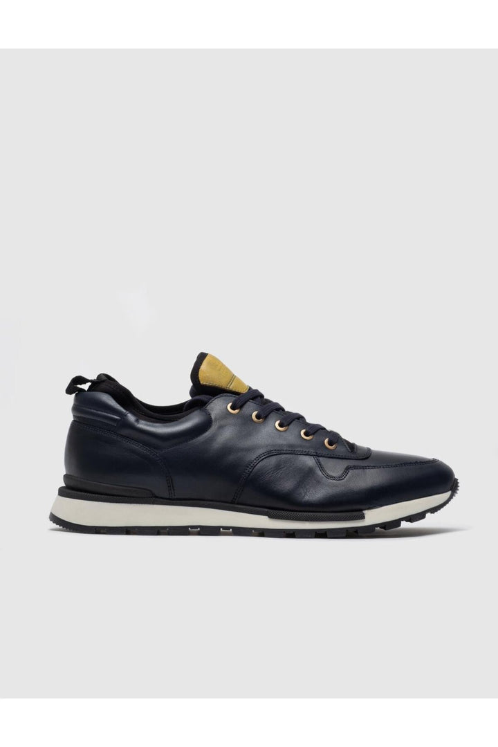 Cabani Shoes Chaussures de sport pour hommes en cuir véritable bleu marine à lacets, design spécial. - Bleu marine