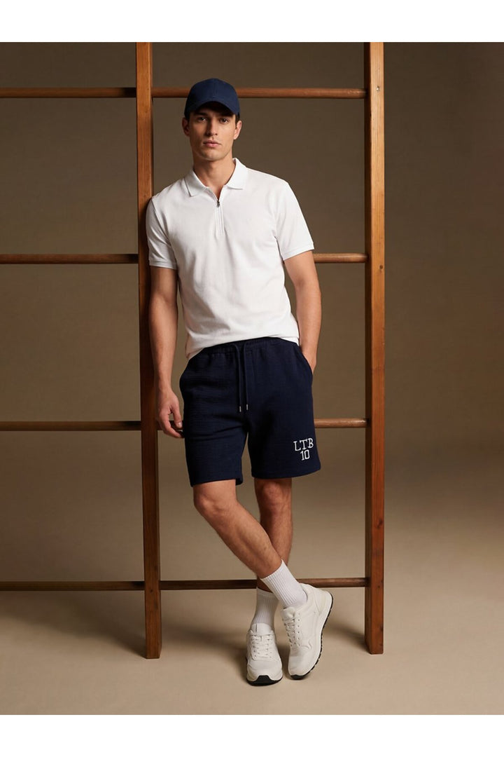 LTB Short en maille jacquard bleu marine avec logo. - Bleu marine