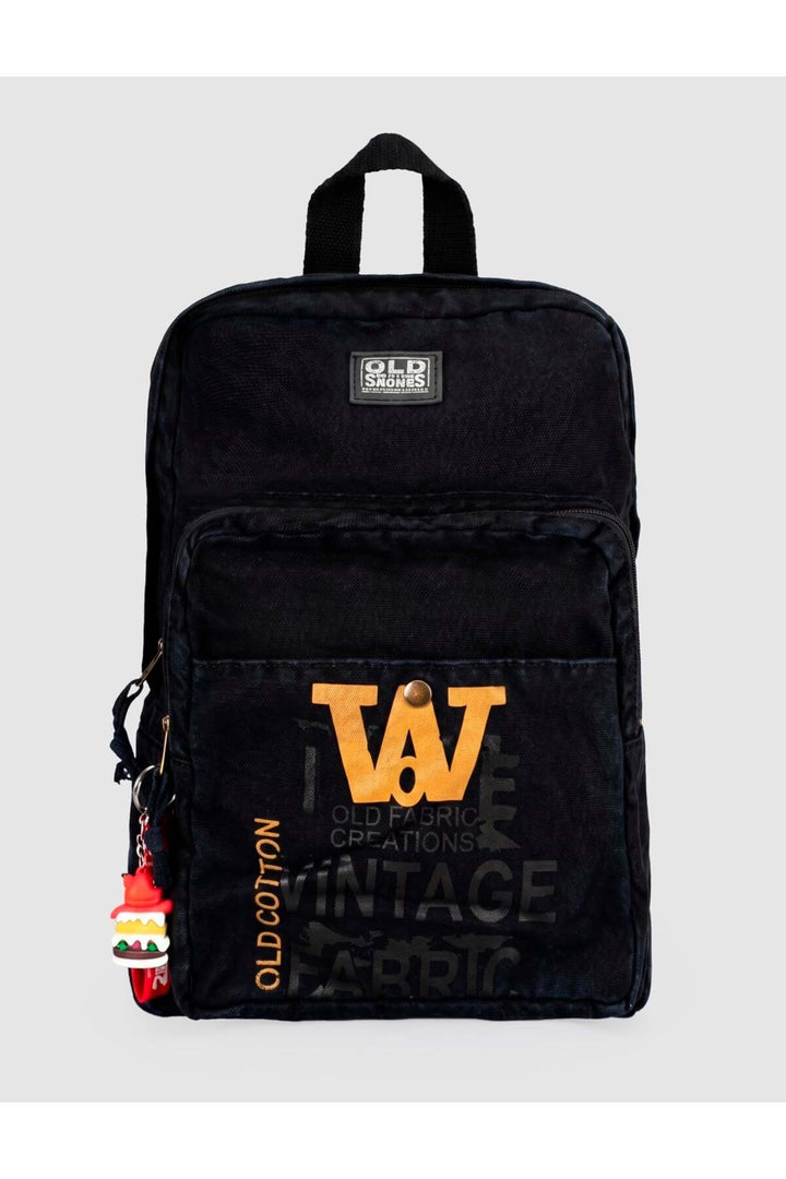Cabani Shoes Sac à dos unisexe en lin noir avec imprimé vintage - Noir