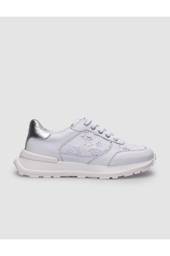 Cabani Shoes Chaussures de sport pour femmes en cuir véritable blanc à lacets 100% - Blanc