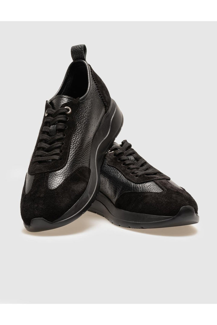 Cabani Shoes Chaussures de sport pour hommes en cuir véritable suédé noir avec lacets - Noir