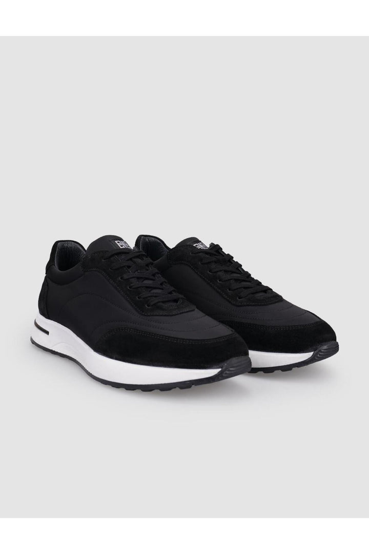 Cabani Shoes Chaussures de sport pour hommes en cuir véritable suédé noir avec lacets - Noir