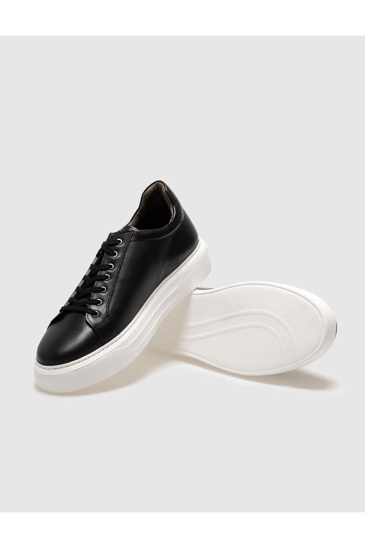 Cabani Shoes Chaussures de sport pour hommes en cuir véritable noires à lacets - Noir