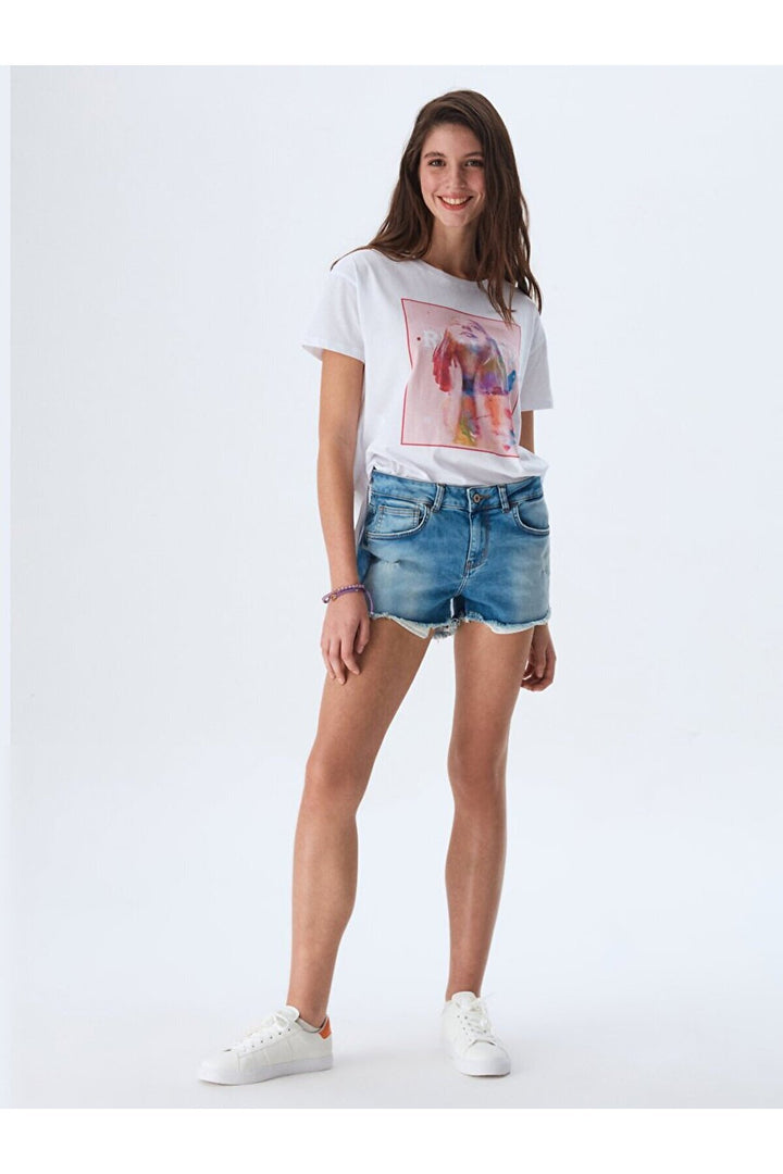 LTB Short en jean taille moyenne Pamela - Bleu̇_