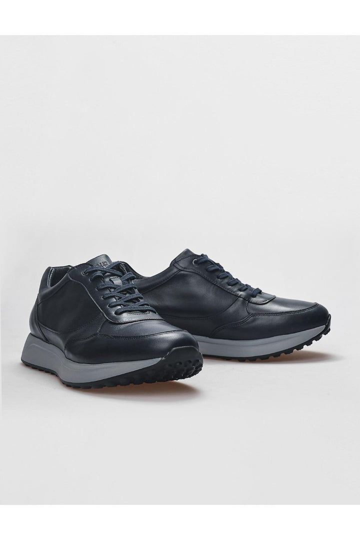 Cabani Shoes Chaussures de sport pour hommes en cuir véritable bleu marine à lacets - Bleu marine