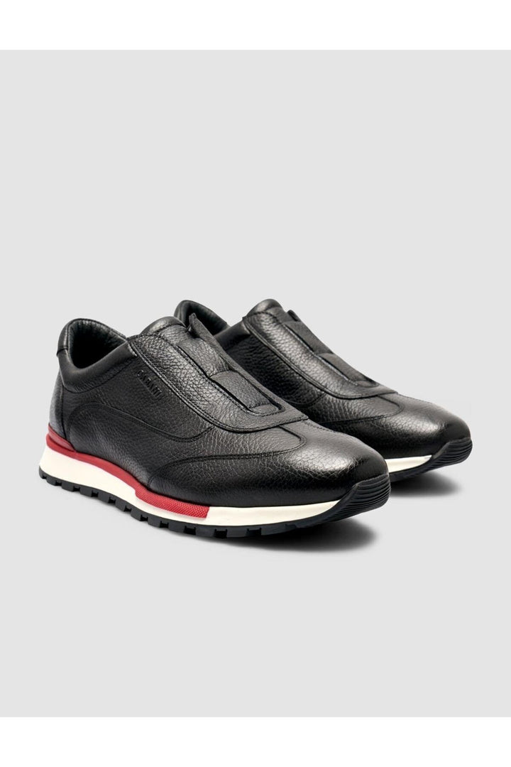 Cabani Shoes %100 Cuir véritable Baskets noires pour hommes à semelle rouge - Noir