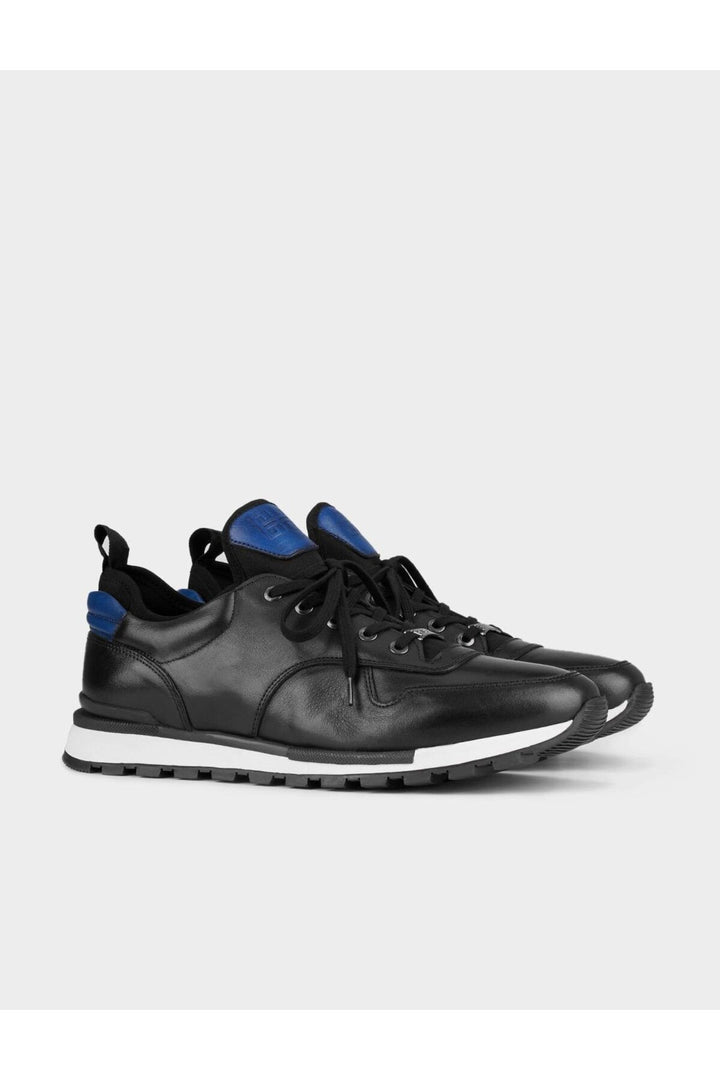 Cabani Shoes Bleu Botte Détail Cuir Véritable Noir À Lacets Chaussures Sport Homme - Noir
