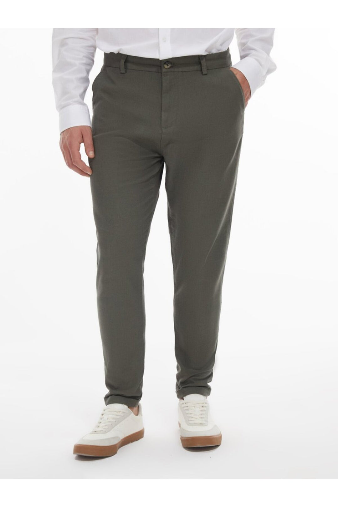 LTB Pantalon vert uni aspect lin