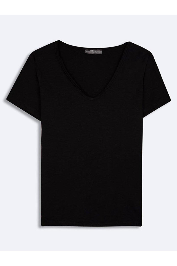 LTB Bafese - T-shirt à manches courtes avec col en V pressé -Femme- 1225801266089