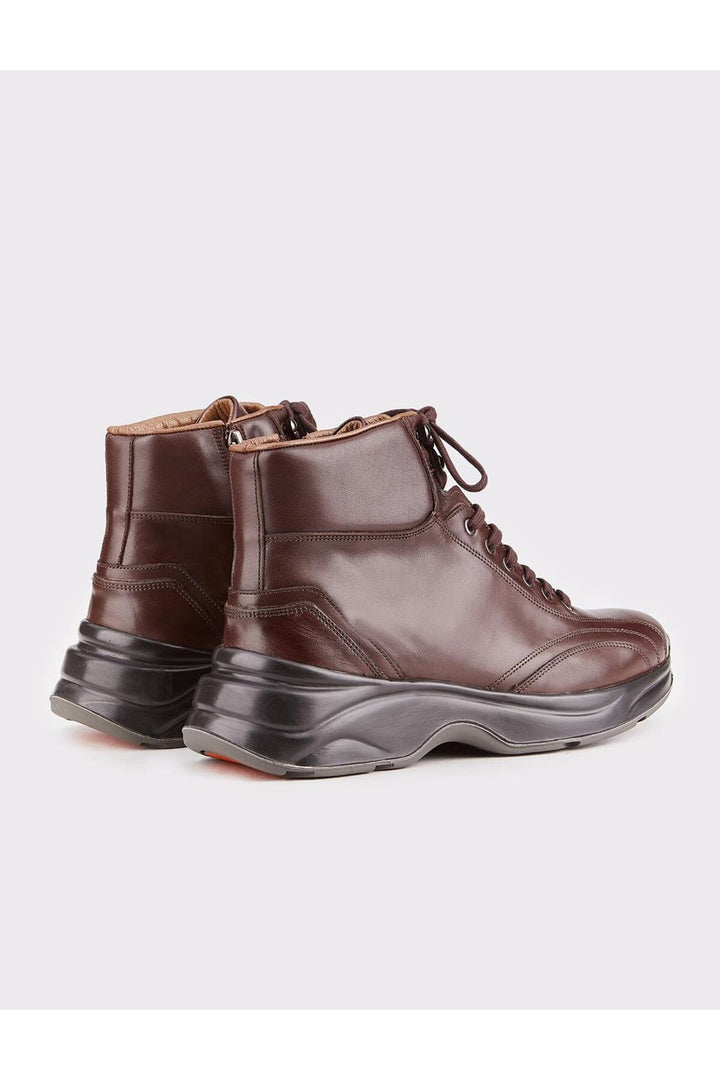 Cabani Shoes Bottines d'hiver pour hommes en cuir véritable à lacets marron - Marron