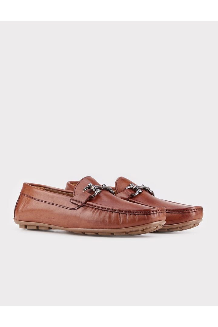 Cabani Shoes Mocassin homme en cuir véritable tabac avec détail de boucle - Marron