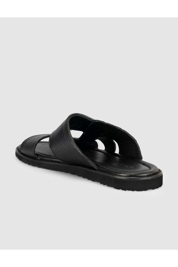Cabani Shoes Sandale en cuir noir pour homme avec détails en crocodile - Multicolore