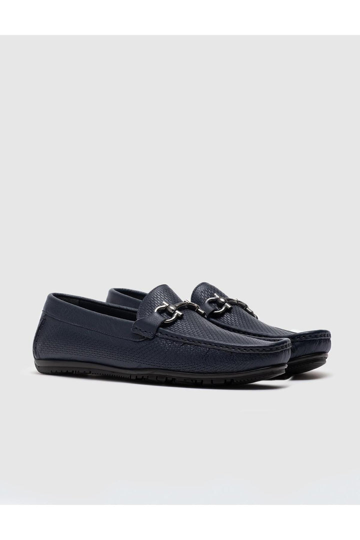 Cabani Shoes Mocassin pour homme en cuir véritable avec détail de boucle bleu marine - Bleu marine