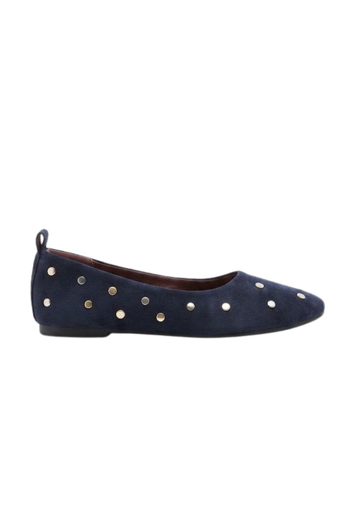 Wavelys LYN Chaussures Ballerines en Cuir Suédé Véritable à Semelle Confortable avec Clous Métalliques - Bleu marine