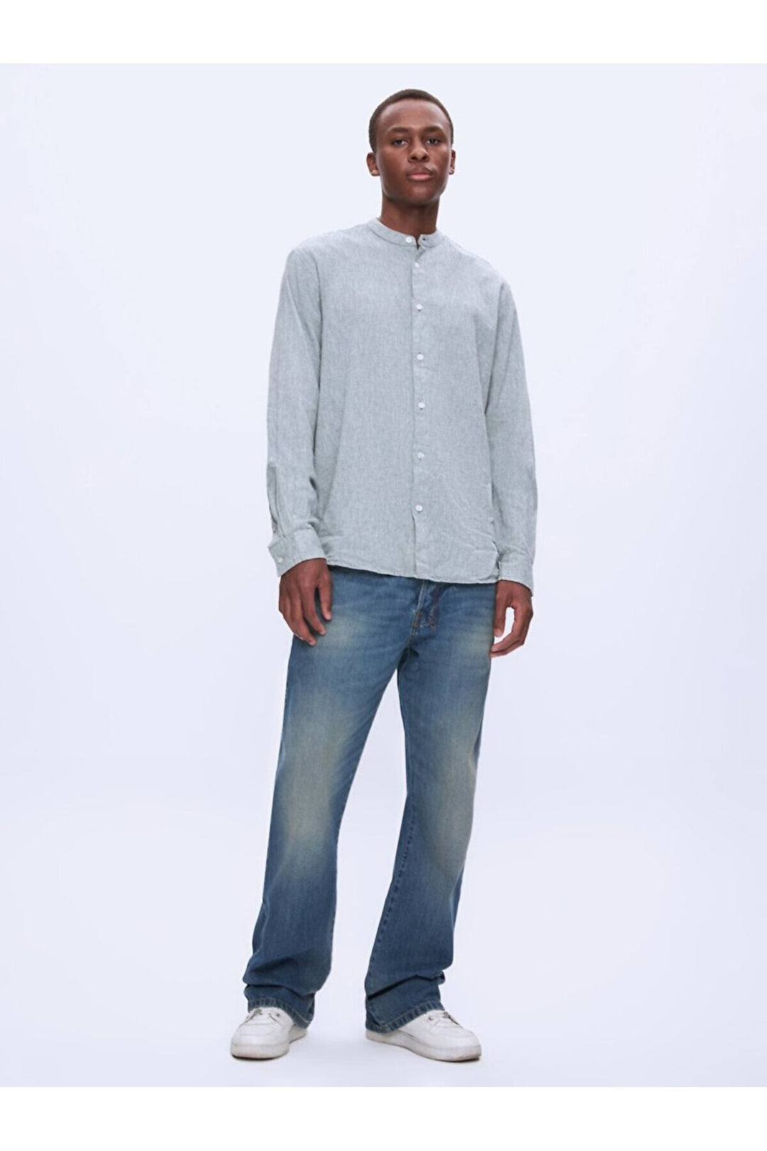 LTB Chemise verte à manches longues Regular Judge Collar Linen Look